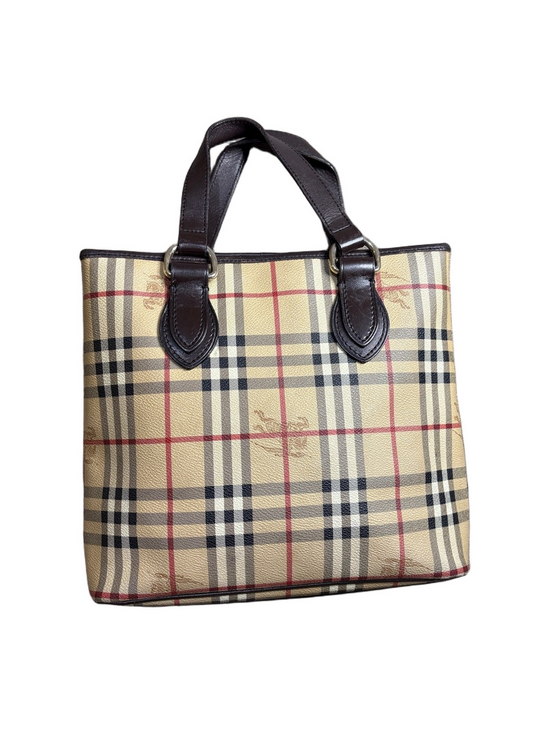 Burberry Other - Burberry Vintage Small Haymarket Check Tote Brown Leather Trim with COA